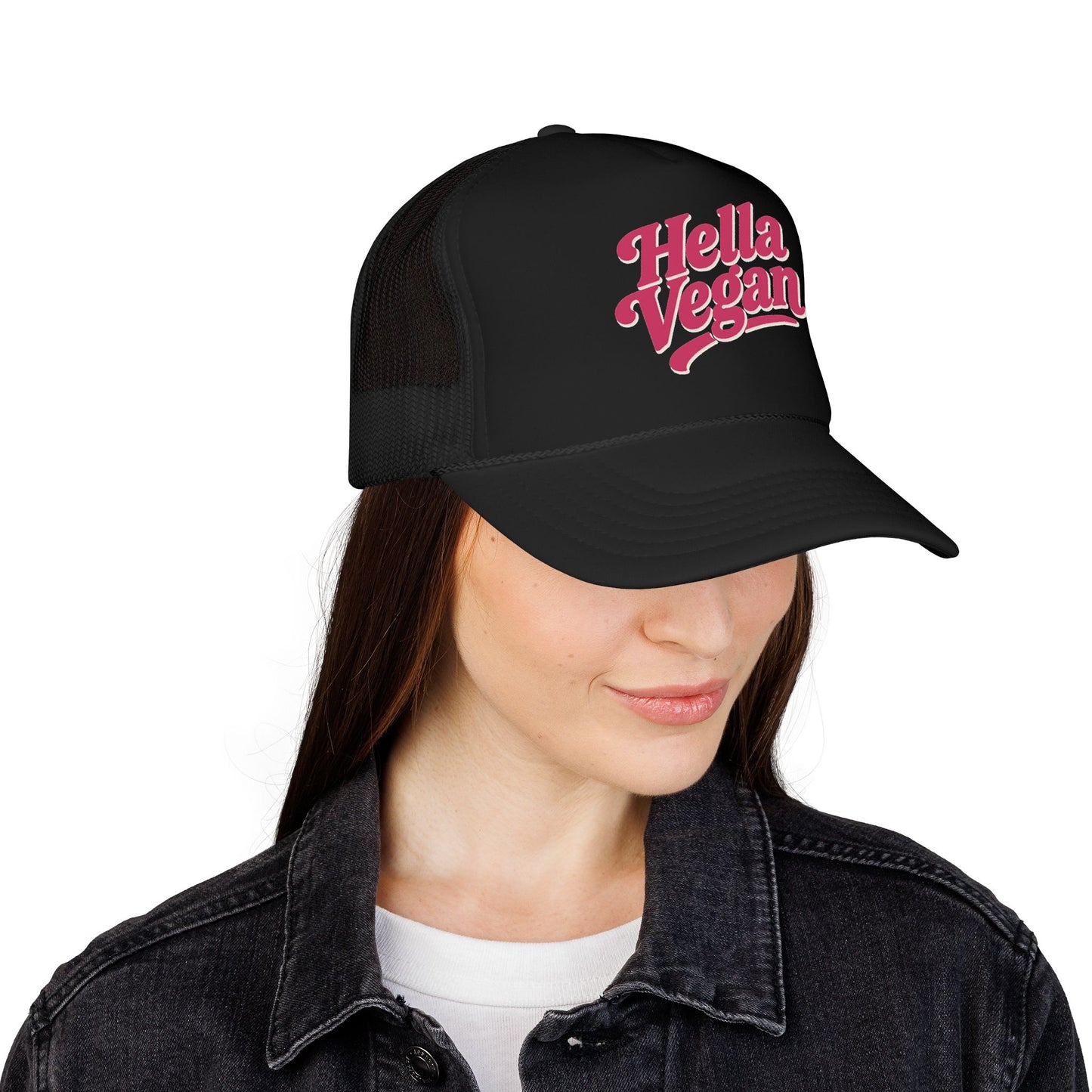 Hella Vegan Trucker Hat - Pink Font