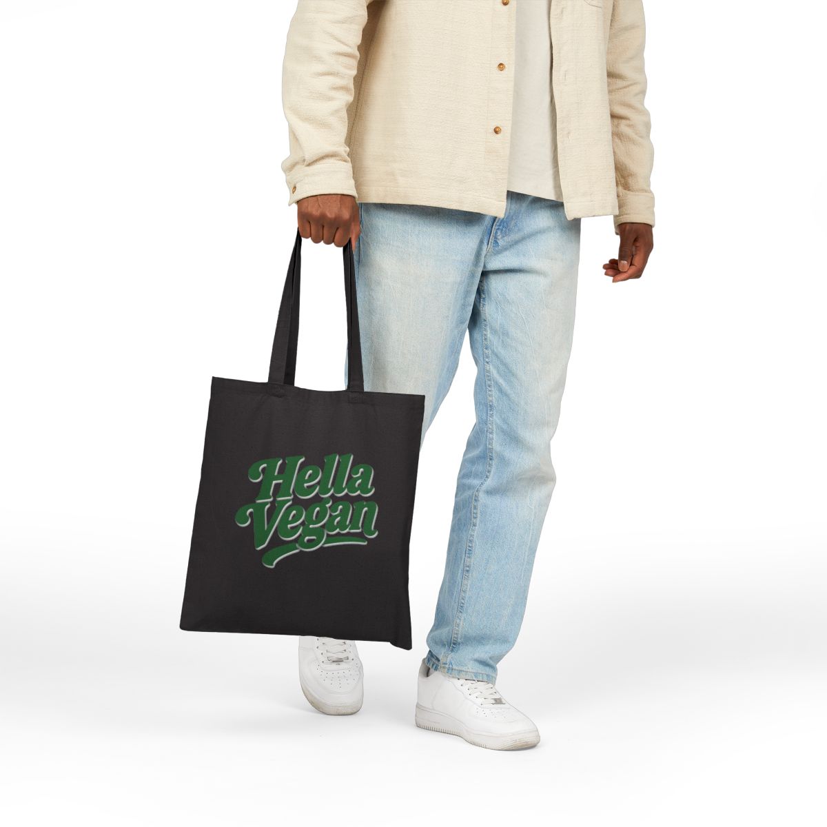 Hella Vegan Canvas Tote Bag — Reusable Grocery & Market Bag - Green