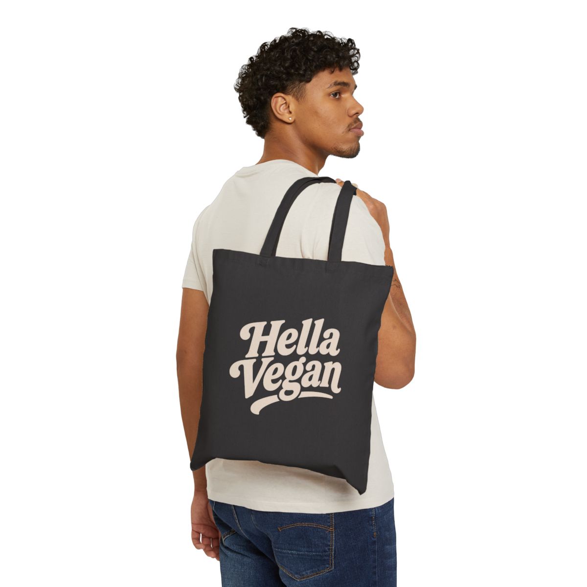 Hella Vegan Canvas Tote Bag — Reusable Grocery & Market Bag - Pink or Beige